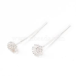 Brass Micro Pave Clear Cubic Zirconia Flower Head Pins, Vintage Decorative for Hair DIY Accessory, Silver, 44mm, Pin: 22 Gauge(0.6mm)(KK-G413-02S)