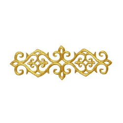 Polyester Computerized Embroidered Cloth Patch, Adhesive/Sew on Patches, Costume Accessories, Rectangle with Floral Pattern, Gold, 200x70x1mm(EMBR-WH0001-12)