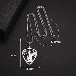 304 Stainless Steel Pendant Necklaces, Guitar with Musical Note, Stainless Steel Color, 23.62 inch(60cm)(PW-WG49780-01)