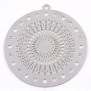 304 Stainless Steel Filigree Big Pendants, Flat Round, Stainless Steel Color, 55x50x0.5mm, Hole: 1mm, about 50~65pcs/bag