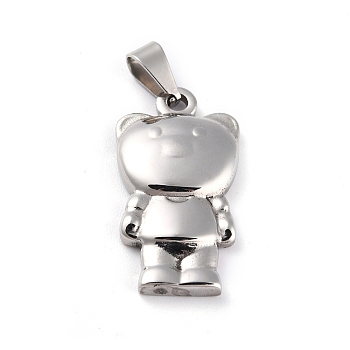 304 Stainless Steel Pendant, Bear, Stainless Steel Color, 30x16x4mm, Hole: 3.5x8mm
