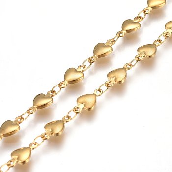 304 Stainless Steel Link Chains, Soldered, Heart, Golden, 10x5~5.5x2mm