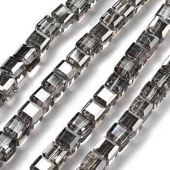 Electroplate Glass Beads Strands, Cube, Faceted, Gray, 7x7x7mm, Hole: 1.4mm, about 98~99pcs/strand, 26~27.44''(66~69.7cm)