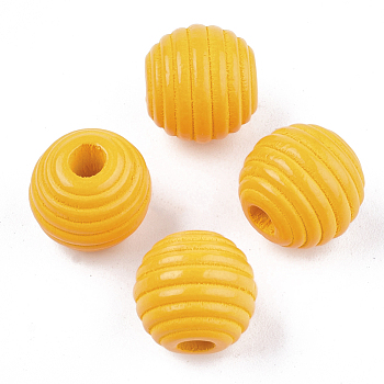 Painted Natural Wood Beehive Beads, Round, Gold, 12x11mm, Hole: 3mm