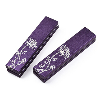 Cardboard Jewelry Set Boxes, Flower of Life Printed Outside and Black Sponge Inside, Rectangle, Purple, 22.4x4.9x3.4cm