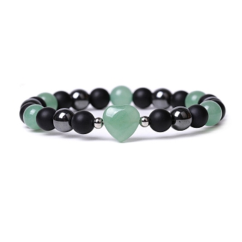 Natural Green Aventurine Heart Beaded Stretch Bracelet, 7-1/2 inch(19cm)