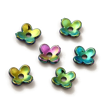 Plating Opaque Acrylic Bead Caps, 4-Petal Flower, Colorful, 7x7x1.7mm, Hole: 1.2mm