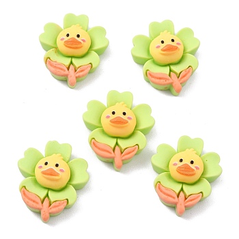 Opaque Resin Cabochons, for DIY Accessories, Flower with Duck, Green Yellow, 22x19.5x8.5mm