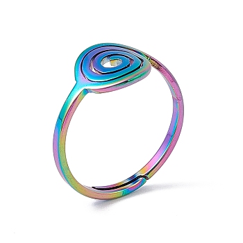 Ion Plating(IP) 201 Stainless Steel Vortex Adjustable Ring for Women, Rainbow Color, US Size 6 1/2(16.9mm)