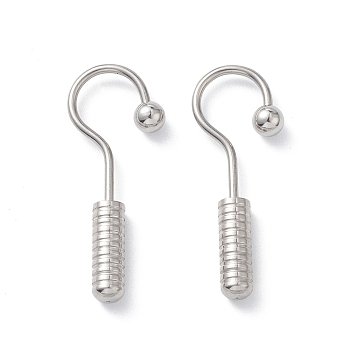 304 Stainless Steel Screw Hooks Shape Dangle Earrings for Woman, Stainless Steel Color, 31x12x4mm, Pin: 1.2mm