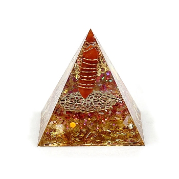 Orgonite Pyramid Resin Energy Generators, Reiki Wire Wrapped Natural Red Agate Hexagonal Prism Inside for Home Office Desk Decoration, 60x60x60mm