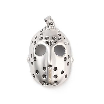 Retro 304 Stainless Steel Big Pendant Rhinestone Setting, Skull Mask Charm, Antique Silver, 52.5x37.5x20.5mm, Hole: 5x7mm, Fit for 2mm Rhinestone