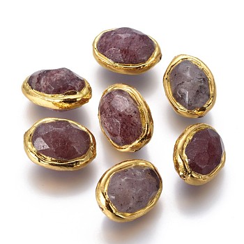 Natural Strawberry Quartz Beads, with Golden Plated Brass Findings, Faceted, Oval, 17~26x15~20x12~16mm, Hole: 0.8mm
