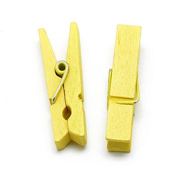 Dyed Wooden Craft Pegs Clips, Yellow, 35x7x10mm