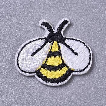 Computerized Embroidery Cloth Iron on/Sew on Patches, Costume Accessories, Appliques, Bees, Yellow, 25.5x28.5x1.5mm