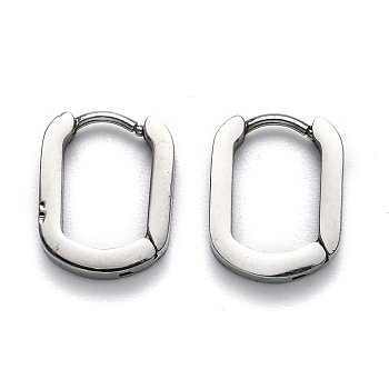 304 Stainless Steel Huggie Hoop Earrings, Oval, Stainless Steel Color, 14x11x3mm, Pin: 1mm