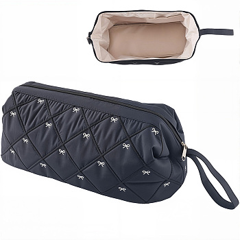 Cotton Cloth Hair Dryer Storage Zipper Bags, Rectangle with Bowknot, Black, 40x17x17cm