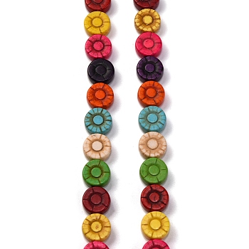 Synthetic Turquoise Beads Strands, Dyed, Flat Round, Mixed Color, 12x5mm, Hole: 1mm, about 33pcs/strand, 15.75 inch(40cm)