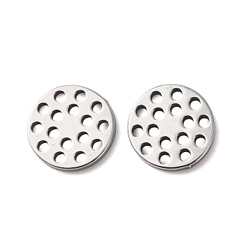 Hollow 304 Stainless Steel Charms, Flat Round, Stainless Steel Color, 8x1mm, Hole: 0.9mm