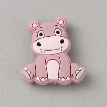 Rhinoceros Food Grade Eco-Friendly Silicone Beads, Pink, 30x28.5x9mm, Hole: 2.2mm