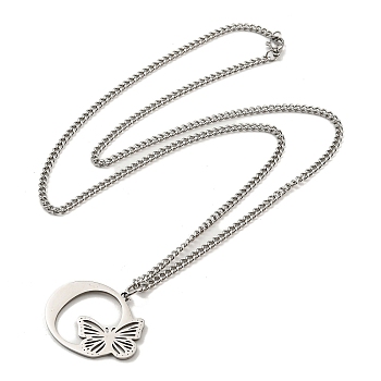 201 Stainless Steel Necklace, Letter O, 23.74 inch(60.3cm) p: 27.5x34.5mm