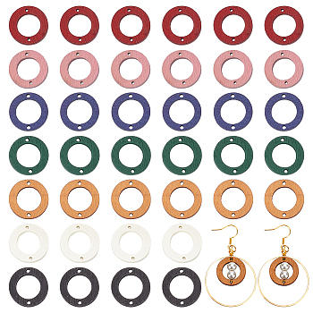 140Pcs 7 Colors Wood Connector Charms, Dyed, Ring Links, Mixed Color, 20x2.5mm, Hole: 1.2mm, 20pcs/color