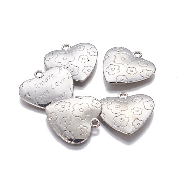 CCB Plastic Heart Pendants, with Words, Platinum, 40x40.5x5mm, Hole: 3.5mm