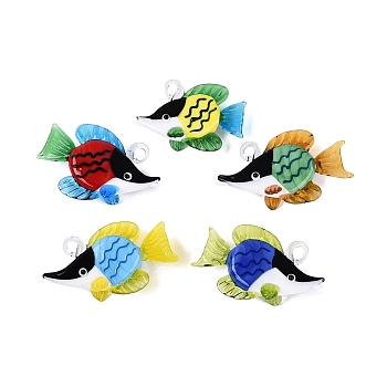 Handmade Lampwork Big Pendants, Fish Charms, Mixed Color, 32~38x50~60x18~23mm, Hole: 4~5.5mm
