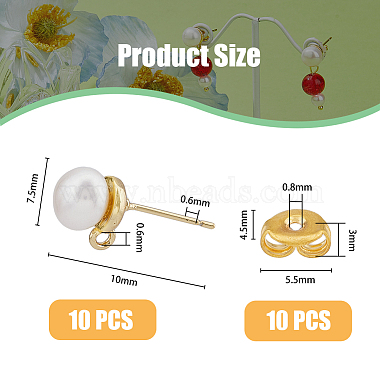 5 Pair Natural Pearl Round Stud Earrings Findings(KK-HY0001-79)-2