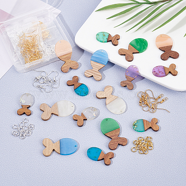 SUPERFINDINGS DIY 8 Pair Fish Resin & Walnut Wood Earring Makings Kit(DIY-FH0001-73)-5