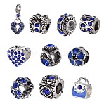 Mixed Shapes Alloy Glass Rhinestone European Beads, Sapphire, 10~26x9~12x1~10.5mm, Hole: 4.5~5mm, 10pcs/set(CPDL-X0001-01B)