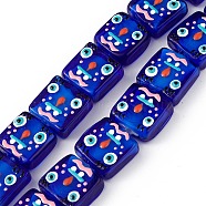Handmade Lampwork Beads Strands, with Enamel, Square with Snowman Pattern, Blue, 14x14.5~15.5x6mm, Hole: 1.6mm, about 25pcs/strand, 14.25 inch(36.2cm)(LAMP-F029-02A)