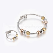 304 Stainless Steel Jewelry Sets, Adjustable Bangles and Rings, Mixed Color, 2-1/8inches(55mm); 3mm(BJEW-H123-05)