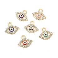 Alloy Rhinestone Enamel Pendants, Horse Eye Charms with Mixed Color Enamel, Golden, 14x16.5x2.5mm, Hole: 2.5mm(ENAM-M053-04G)