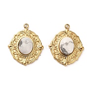 304 Stainless Steel Pendants, Natural Howlite Oval Charms, Real 14K Gold Plated, 24x20x6mm, Hole: 1.6mm(STAS-L022-068G)