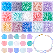 Elite 150G 15 Colors Transparent Frosted Glass Round Seed Beads, Mixed Color, 3x2mm, Hole: 1mm, 10g/color(GLAA-PH0003-08)