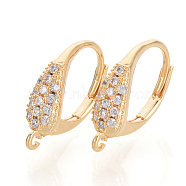 Brass Cubic Zirconia Leverback Earring Findings, with Loop, Real 18K Gold Plated, 16.5x12x4mm, Hole: 1.2mm, pin: 0.8mm(X-KK-S340-45G)