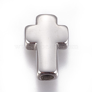 304 Stainless Steel Beads, Cross, Stainless Steel Color, 14x10x4mm, Hole: 2.5mm(X-STAS-F212-066P)