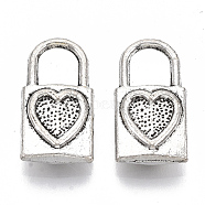 Tibetan Style Alloy Charms, for Valentine's Day, Cadmium Free & Lead Free, Lock with Heart, Antique Silver, 17x9x4mm, Hole: 5x5mm, about 600pcs/1000g(TIBE-N006-18AS-LF)