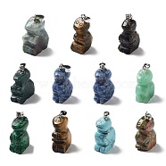 Natural & Synthetic Mixed Gemstone Pendants, Monkey Charms with Platinum Plated Metal Snap on Bails, Mixed Dyed and Undyed, 24~27x15x10~10.5mm, Hole: 4x3.5mm(G-B068-01P)