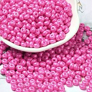 Baking Paint Luster Glass Seed Beads, Donut, Deep Pink, 4x2.5mm, Hole: 1mm, 6205pcs/pound(SEED-B001-04A-05)