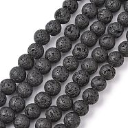 Natural Lava Rock Beads Strands, Round, Black, 8mm, Hole: 2mm, about 47pcs/strand, 15 inch(G434-1A)