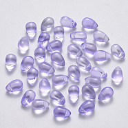 Transparent Spray Painted Glass Charms, with Glitter Powder, Teardrop, Lilac, 9x6x6mm, Hole: 1mm(GLAA-R211-03-B08)