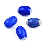Handmade Lampwork Beads Strands, Oval, Blue, 10.5~11.5x7.5~8mm, Hole: 1.2~2mm, about 34~37pcs/strand, 15.75 inch~15.94 inch(40~40.5cm)(LAMP-N023-004-02)