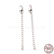 925 Sterling Silver Chain Extenders, with Lobster Claw Clasps & Charms, Round, Antique Silver, 62x2.5mm, Hole: 2.4mm(STER-D036-44AS)
