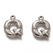 201 Stainless Steel Pendants, Letter Q, Stainless Steel Color, 17x14x3mm, Hole: 1.5mm(STAS-H125-49P)