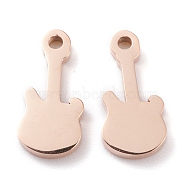 Ion Plating(IP) 304 Stainless Steel Charms, Laser Cut, Guitar, Rose Gold, 14x7x1.5mm, Hole: 1.4mm(STAS-Y002-11RG)