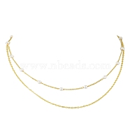 Brass and ABS Imitation Pearl Layered Necklace for Women, Golden, 17.64 inch(44.8cm)(NJEW-JN04911-02)