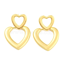 Rack Plating Brass Hollow Heart Dangle Stud Earrings, Long-Lasting Plated, Lead Free & Cadmium Free, Real 18K Gold Plated, 39x27mm(EJEW-A028-04G)