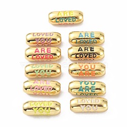 Eco-Friendly Brass Enamel Beads, Long-Lasting Plated, Oval with Word You Are, Mixed Color, 17.5x7mm, Hole: 3mm(KK-C220-06G)